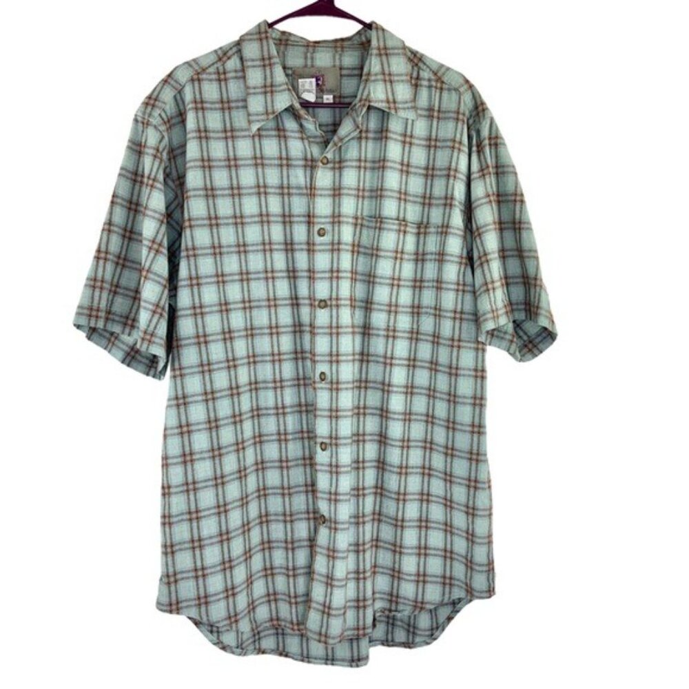 Territory Ahead Short Sleeve Button Down Textured Shirt in Blue and Orange
